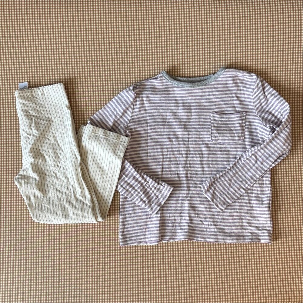 Mini Boden Girls Shirt 9-10 Yr Striped Long Sleeve Top + Tea Collection Leggings